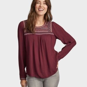 Garnet Hill divya embroidered crepe blouse top deep currant NWT